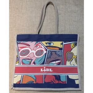 LIDL Tote Bag Pop Art Colorful Comic Jute Shopper Trader Joes Travel Festival